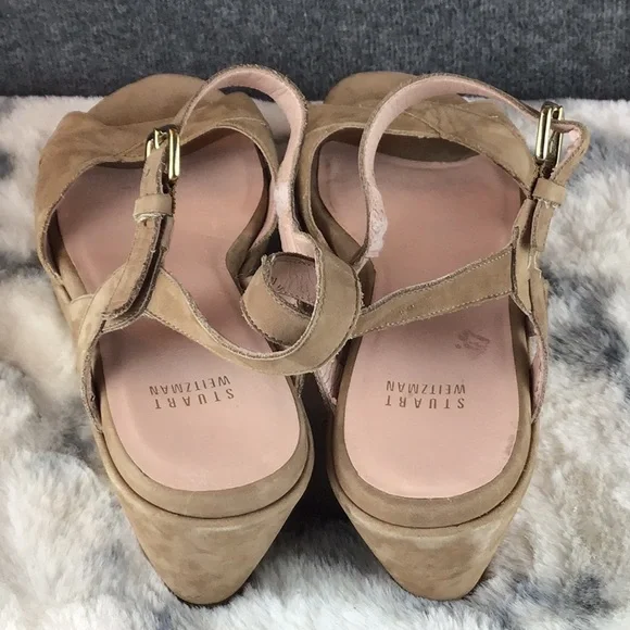 Stuart Weitzman Tan Platform Suede Sandals with Crossover Design Sz 10.5 - Picture 5 of 11